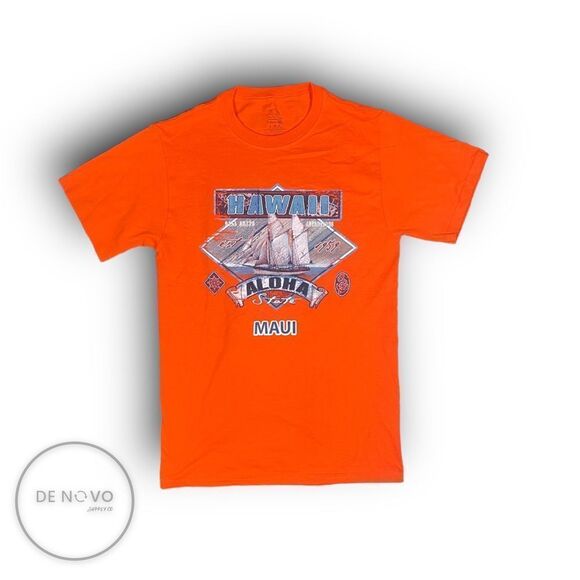 HAWAII TALL Ships Adventure Unisex Graphic T-shirt Size Small Orange - Picture 1 of 6